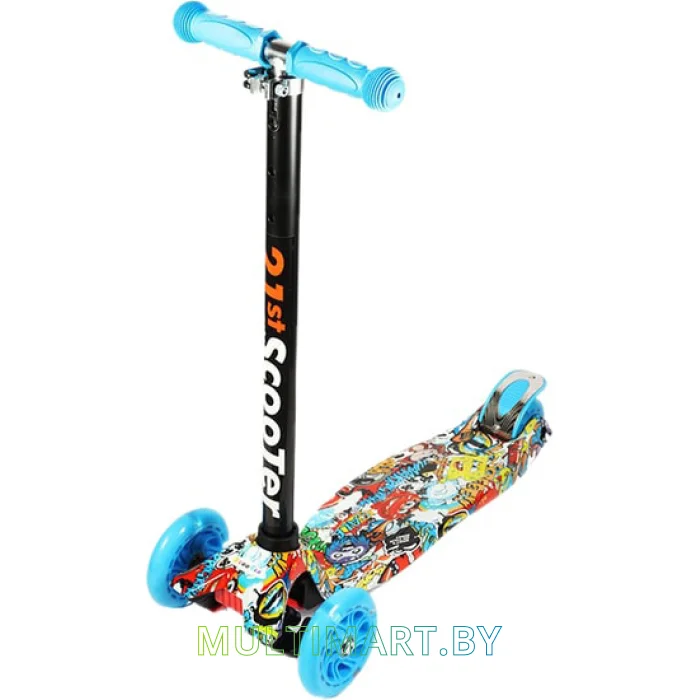 Самокат 21st Scooter Maxi BL 036Z синий, прозрачные колёса